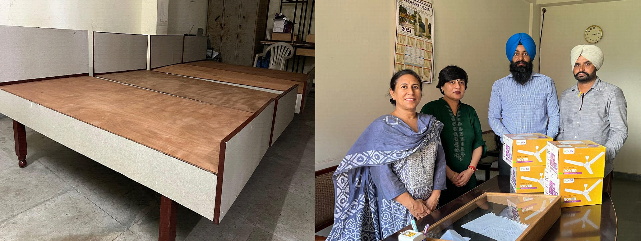 विश्वविद्यालय छात्रावास के लिए 'निष्काम सहायता' संगठन द्वारा चार बिस्तर और चार पंखे दान में दिए गए